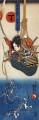 koga saburo suspendiendo una canasta mirando un dragón Utagawa Kuniyoshi Ukiyo e